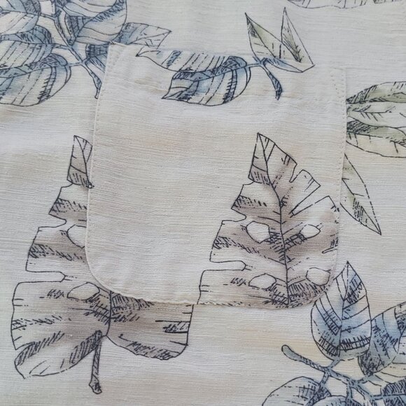 Vtg Batik Bay Mens Silk Hawaiian Shirt M Palm Leaf Print Beige & Blue Vacation - Picture 9 of 15